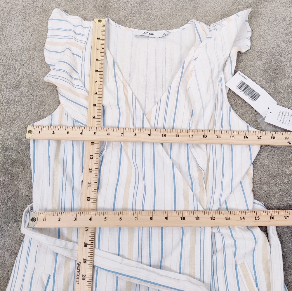 JustFab Women's Striped Ruffle Wrap Mini Dress Size Large NEW Linen Cotton - Picture 12 of 14
